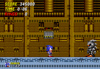 Sonic faces a metal replica of himself before going head-to-head with Robotnik in the final showdown