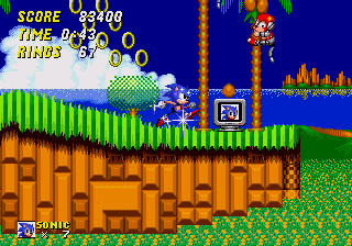 Ooooh! This little platform floats in the sky in Zone 2 and contains 4 coconuts enemies, a ton of rings and a 1-up